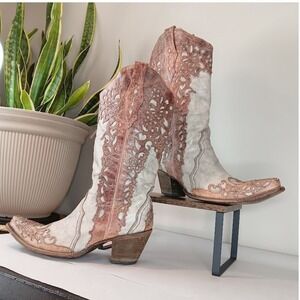 Corral Western Boots Women 12M Bone Brown Good Laser Cut Floral Snip Toe A1094